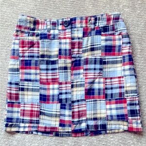 Ann Taylor Loft Madras Plaid Patchwork Cotton Mini Skirt Size 4 Blue Red